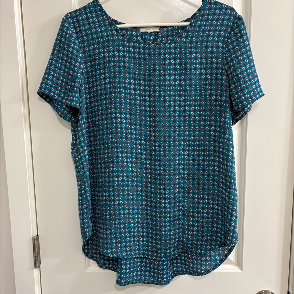 Pleione Teal Geometric Blouse